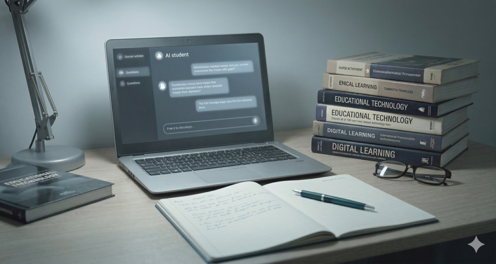 Laptop and books on educational technology